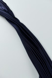 Vestido largo de cuello oblicuo con pliegue sólido informal azul profundo Vestidos