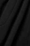 Short de couleur unie conventionnel à taille haute en patchwork uni décontracté noir