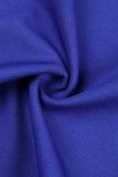 Royal Blue Casual Solid Patchwork V Neck Wrapped Skirt Dresses