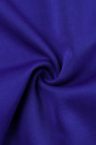 Синие повседневные однотонные платья с оборками и разрезом на спине с открытой спиной и юбкой на один шаг