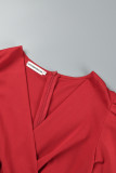 Robes de jupe enveloppées à col en V et patchwork rouges décontractées