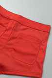 Short de couleur unie conventionnel à taille haute décontractée en patchwork uni rouge