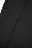 Черное сексуальное повседневное однотонное длинное платье с разрезом на спине и бретельками на бретелях