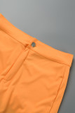 Orangefarbene, lässige, einfarbige, einfarbige Shorts mit hoher Taille und Patchwork