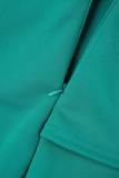 Зеленые повседневные однотонные платья-юбки с открытой спиной и воланом с разрезом и круглым вырезом