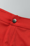 Short de couleur unie conventionnel à taille haute décontractée en patchwork uni rouge