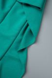 Grüne, lässige, einfarbige, rückenfreie Volant-Schlitz-Kleider mit O-Ausschnitt und einstufigem Rock