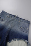 Shorts jeans skinny cintura alta casual estampa mudança gradual patchwork