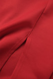 Rojo Casual Sólido Sin espalda Volante Hendidura O Cuello Un paso Falda Vestidos