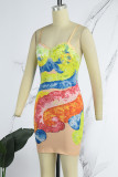 Robes de jupe enveloppées de bretelles spaghetti dos nu à imprimé sexy multicolore