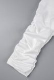 Bianco casual solido fessura piega colletto obliquo manica lunga due pezzi