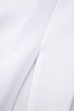 Vestido branco casual liso sem decote babado com decote e saia única