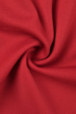 Röda Casual Solid Patchwork V-hals omslagna kjolklänningar