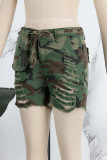 Camouflage Casual Camouflage Print Ripped Patchwork Short en jean skinny taille haute