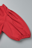 Robes de jupe enveloppées à col en V et patchwork rouges décontractées