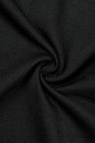 Vestidos pretos casuais lisos patchwork com decote em V e saia enrolada