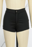 Zwarte Casual Effen Patchwork Skinny Hoge Taille Conventionele Effen Kleur Shorts
