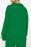 Colar verde casual patchwork sólido fivela virada para baixo manga longa duas peças