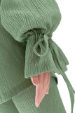 Зеленые повседневные однотонные лоскутные пряжки с отложным воротником и длинным рукавом из двух частей