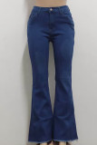 Jeans de mezclilla de cintura alta de patchwork sólido informal azul