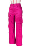 Розово-красные повседневные однотонные однотонные брюки в стиле пэчворк с высокой талией