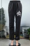 Pantalones rectos de cintura alta con patchwork estampado callejero gris