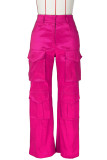 Pantaloni tinta unita convenzionali a vita alta con patchwork tinta unita casual rosso rosa