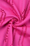 Розово-красные сексуальные повседневные однотонные рваные узкие комбинезоны с круглым вырезом