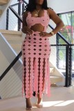 Розовое сексуальное однотонное прозрачное платье без рукавов с U-образным вырезом и открытой спиной