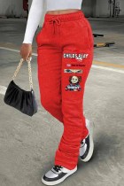 Красные повседневные прямые брюки с принтом и буквами