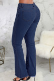 Blauwe casual effen patchwork denim jeans met hoge taille