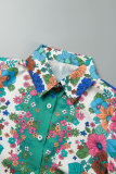 Colletto della camicia plissettato patchwork stampa casual rosa manica lunga due pezzi