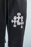 Rechte broek met hoge taille en patchwork in grijze straatprint