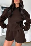 Ink Green Casual Solid Basic Hooded Collar Long Sleeve Two Pieces