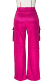Pantalon de couleur unie conventionnel à taille haute classique en patchwork uni décontracté rose rouge