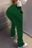 Pantalones rectos con estampado casual verde oscuro