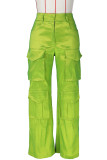 Pantalon décontracté solide patchwork taille haute classique couleur unie jaune
