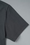 T-shirt con scollo a V patchwork con stampa quotidiana casual grigio chiaro