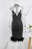 黒のセクシーなパッチワークホット掘削包帯バックレスノースリーブドレスドレス