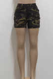 Camouflage Street Jeansshorts mit Camouflage-Print, hoher Taille und normaler Passform