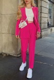 Roze Casual Solid Cardigan Broek Turn-back Kraag Lange mouw Twee stukken