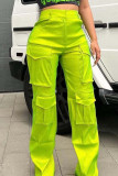 Pantalones casuales de patchwork sólido regular de cintura alta de color sólido convencional amarillo