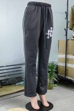 Rechte broek met hoge taille en patchwork in grijze straatprint