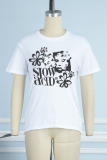 Dunkelgraue, lässige Vintage-Print-Patchwork-T-Shirts mit O-Ausschnitt