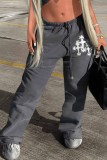 Серый - Пэчворк с уличным принтом и высокой талией - Прямые штаны