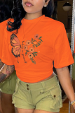 Dunkelgraue Street Daily Patchwork-T-Shirts mit Schmetterlingsdruck und O-Ausschnitt