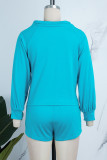 Sky Blue Casual Solid Patchwork V Neck Long Sleeve Two Pieces