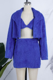 Blue Sexy Casual Solid Patchwork Turndown Collar Long Sleeve Three Piece Set