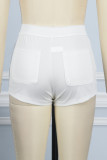 Pantalones cortos casuales de color liso de cintura alta flacos de patchwork sólido blanco