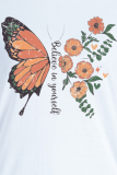 Marineblaue Street Daily Patchwork-O-Ausschnitt-T-Shirts mit Schmetterlingsdruck